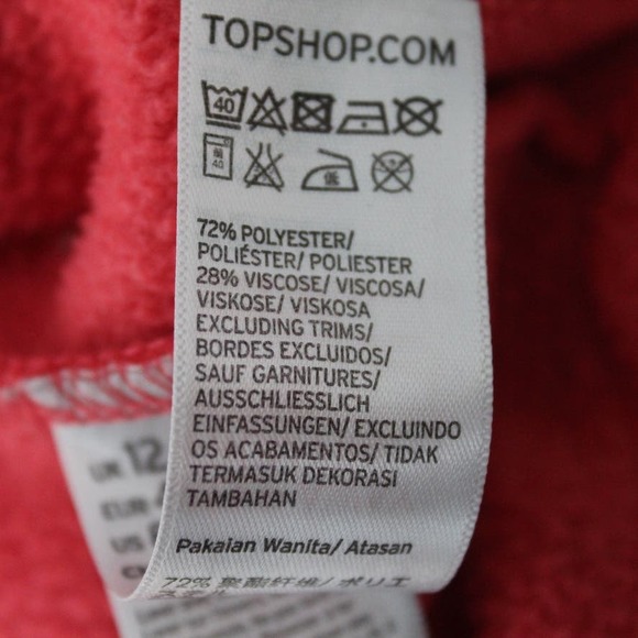 Topshop Size 8 Embroidered Heart Hoodie Sweatshirt Pullover Red Oversized Pocket - Picture 7 of 7